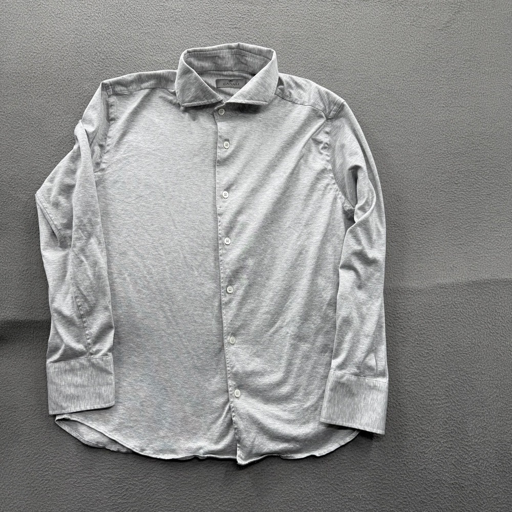 Canali Shirt Mens Large Gray Solid Long Sleeve Button Up Italy Cotton Jersey